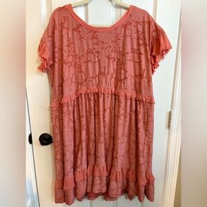 Anthropologie Coral Jacquard-Print Straight-Cut Dress, Size Large